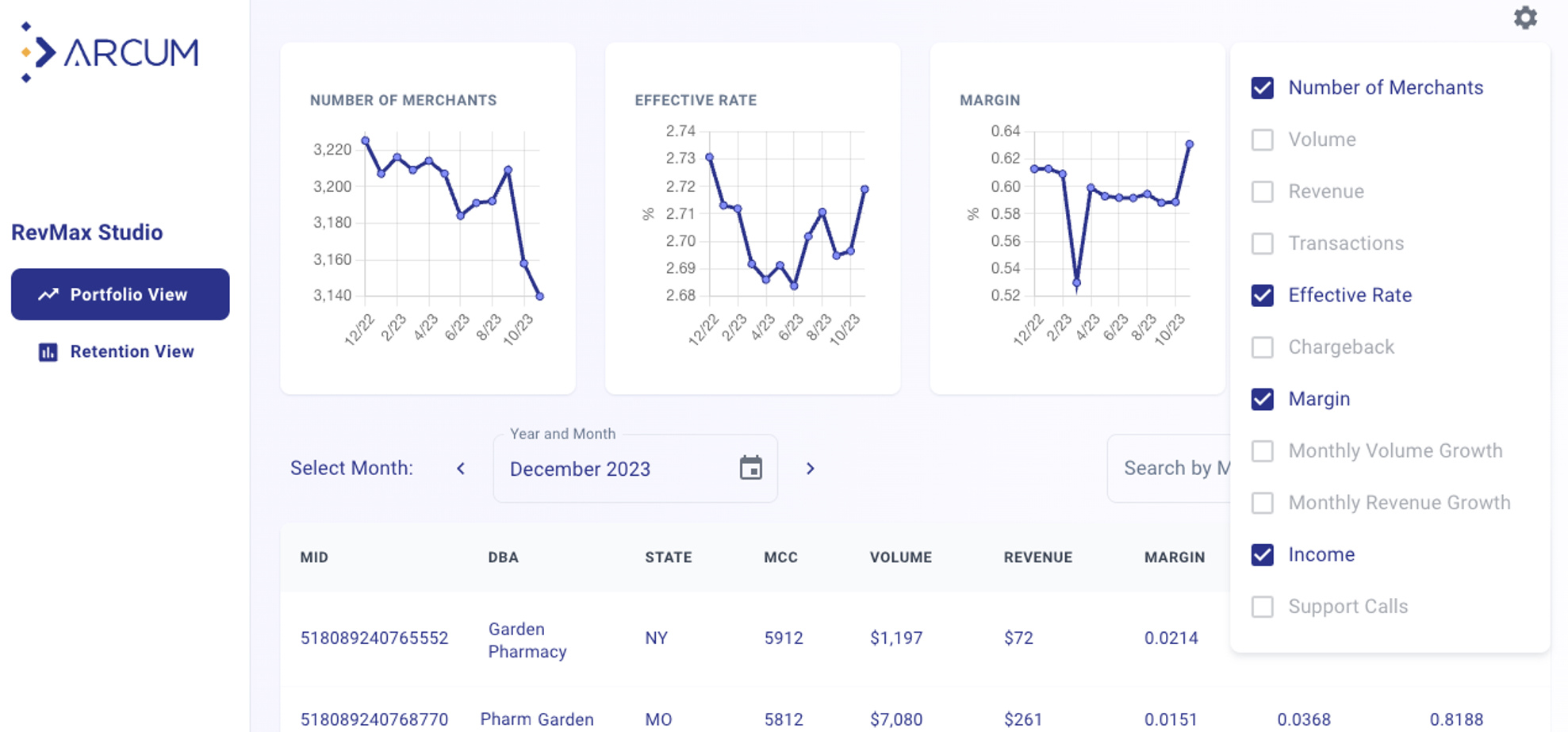 Arcum RevMax Studio Portfolio View